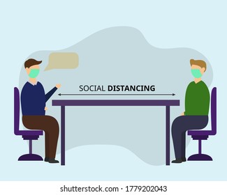 Illustration vector design of social distancing in meeting. Interview social distancing.