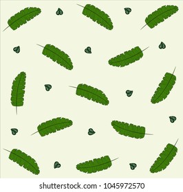 An illustration and vector design of soft tone background with green banana leafs on top. 