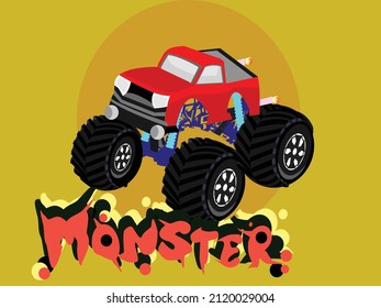 illustration vector design of truck car monster.