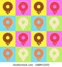 Illustration vector design of variant donuts make a pattern. Good to place as cafe or food court wallpaper.