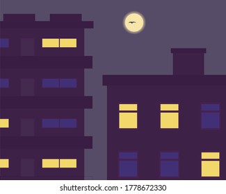 Illustration vector design of a view of apartment building at midnight.