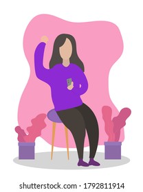 Illustration vector design of woman holding her smartphone and celebrating of her happiness