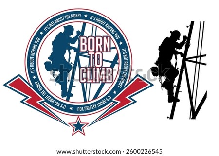 illustration vector design of workers concept and Lightning equipment. Man Lineman worker climbing up telephone post, high voltage vector illustration. good for t-shirt design