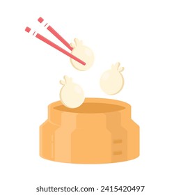 Illustration vector of Dimsum on the steamer chinese food illustration Flat Design style isolated white background