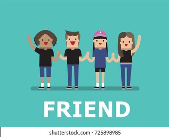illustration vector diverse group of student different culture of friend. Happy and fun teenager on flat style.  