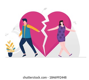 Illustration vector Divorce concept with man and women divide love. lovers broken hearts. break up of relationship.
