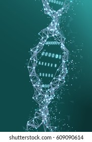 Illustration of Vector DNA Mesh Spiral. Abstract Medical Molecule Structure Template. Human Medicine Genome Scientific Concept