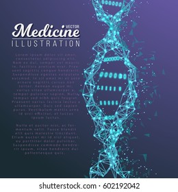 Illustration of Vector DNA Spiral. Abstract Medical Molecule Structure. Future Medicine Technology Human Genome Scientific Concept