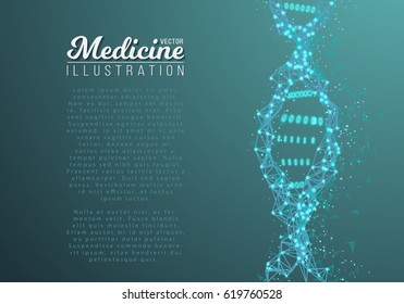 Illustration of Vector DNA Spiral. Abstract Medical Molecule Structure. Future Medicine Technology Human Genome Scientific Concept