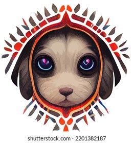 illustration vector of dog puppy face in hand draw tribal style isolated on white perfect for t-shirt, poster or edit and customize your design, card, banner 