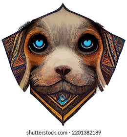 illustration vector of dog puppy face in hand draw tribal style isolated on white perfect for t-shirt, poster or edit and customize your design, card, banner 