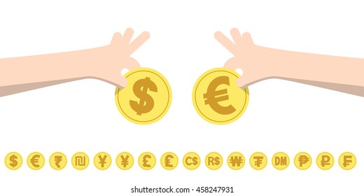 Illustration vector dollar exchange euro and coins for currency exchange rates. Finance Concept.
