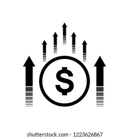 Illustration vector of dollar icon with arrow pointing up. Dollar currency increasing, business and finance concept. Flat design.