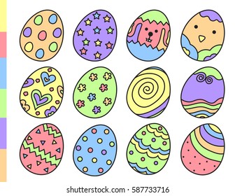 Illustration vector lot of doodle colorful paint eggs on happy Easter theme.