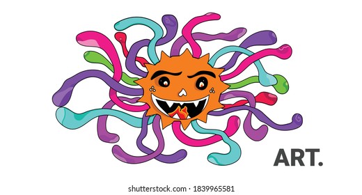 illustration vector of doodle Halloween mascot Colorful Abstract Background with Dummy Text for Web Design, Social Media Story, mascot Halloween party, and Print material.