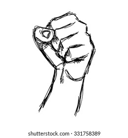 Illustration Vector Doodle Hand Drawn Of Sketch Raised Fist, Protest Concept