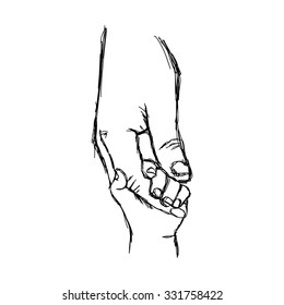 illustration vector doodle hand drawn sketch of parent holds the hand of a small child