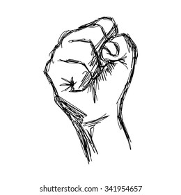 Illustration Vector Doodle Hand Drawn Of Sketch Raised Fist, Protest Concept.