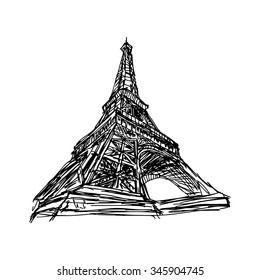 illustration vector doodle hand drawn of sketch Paris eiffel tower, France, isolated on white
