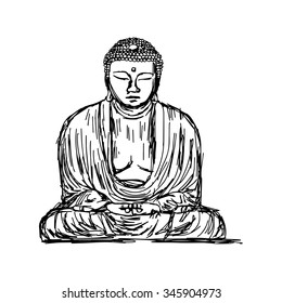 illustration vector doodle hand drawn of sketch The Great Buddha of Kotokuin Temple in Kamakura, Japan, isolated on white