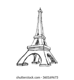 illustration vector doodle hand drawn of sketch Paris eiffel tower, France, isolated on white