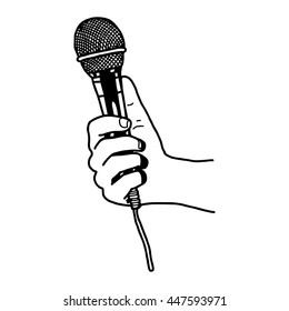 illustration vector doodle hand drawn of sketch hand with microphone.