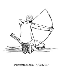 illustration vector doodle hand drawn sketch of female sport archery isolated on white background