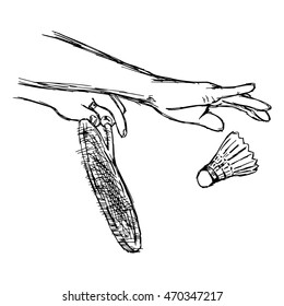 illustration vector doodle hand drawn sketch of closeup hand of closeup hand of sportsman playing badminton isolated on white background.