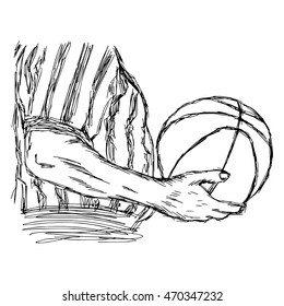 illustration vector doodle hand drawn sketch of closeup referee holding basketball isolated on white background
