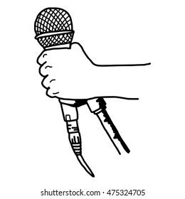 illustration vector doodle hand drawn of sketch hand holding microphone.