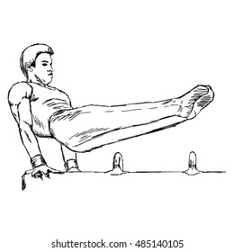 illustration vector doodle hand drawn of male gymnast performing on pommel horse 