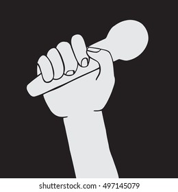 illustration vector doodle hand drawn of sketch hand with microphone