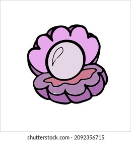 ilustración dibujo lineal del doodle lindo perla de mar, gema, joya