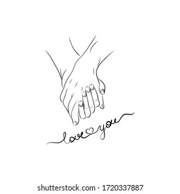 illustration vector doodles hand drawn female and a male person holding hands love you