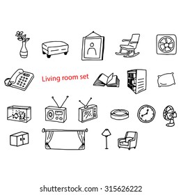 illustration vector doodles hand drawn objects in living room