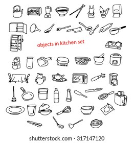 illustration vector doodles hand drawn objects in kitchen