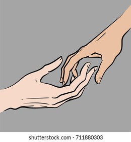 illustration vector doodles hand drawn female and a male person holding hands