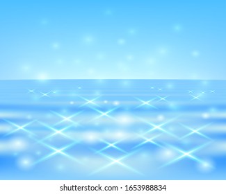 Illustration vector drawing 3D sea shining water in the morning and daylight