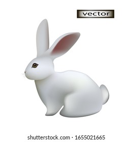 Illustration Vektorillustration, 3D von weißem Hasen einzeln auf weißem Hintergrund, kleines Haustier