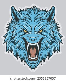 illustration vector drawing color outline wolf head engraving angry face animal