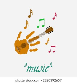 illustration vector of drawing guitar and music notes, perfect for print
