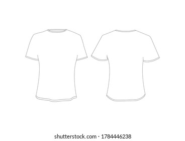 Vector de ilustración de la línea de dibujo de la camiseta blanca delantera y trasera para la mordaza de diseño gráfico