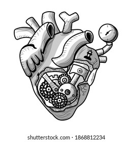 Illustration vector drawing of machine heart sketch for posters or clothes designs