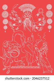 Illustration and vector of durga puja celebrated in india mostly in west bengal among the bengali community.