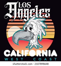 Illustration vector eagle with text california and sun gradient black background cool design