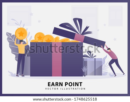 Illustration vector of Earn Point concept with big gift box and people work. gift boxes, customer reward loyalty program, earn bonuses.
Can use for a landing page, web banner, infographic, flyer, web