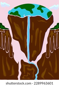 Illustration vector of earthday on the pink background with cliff and flow of the water.