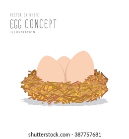 Illustration vector eggs in a nest made of straw