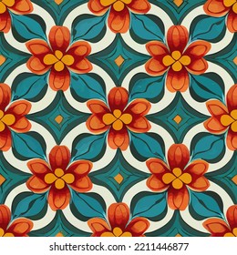 illustration vector of elegant colorful flower seamless tile art deco painting good for wallpaper