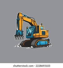 Vector de ilustración del vehículo de carga final. excavadora excavadora excavadora de cantera. excavadora amarilla de rueda de piedra. camión cargador delantero trasero. tractor de trabajo 
